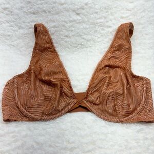 Victoria’s Secret Unlined Plunge Bra 38D Lace Camel Brown Underwire Neutral
